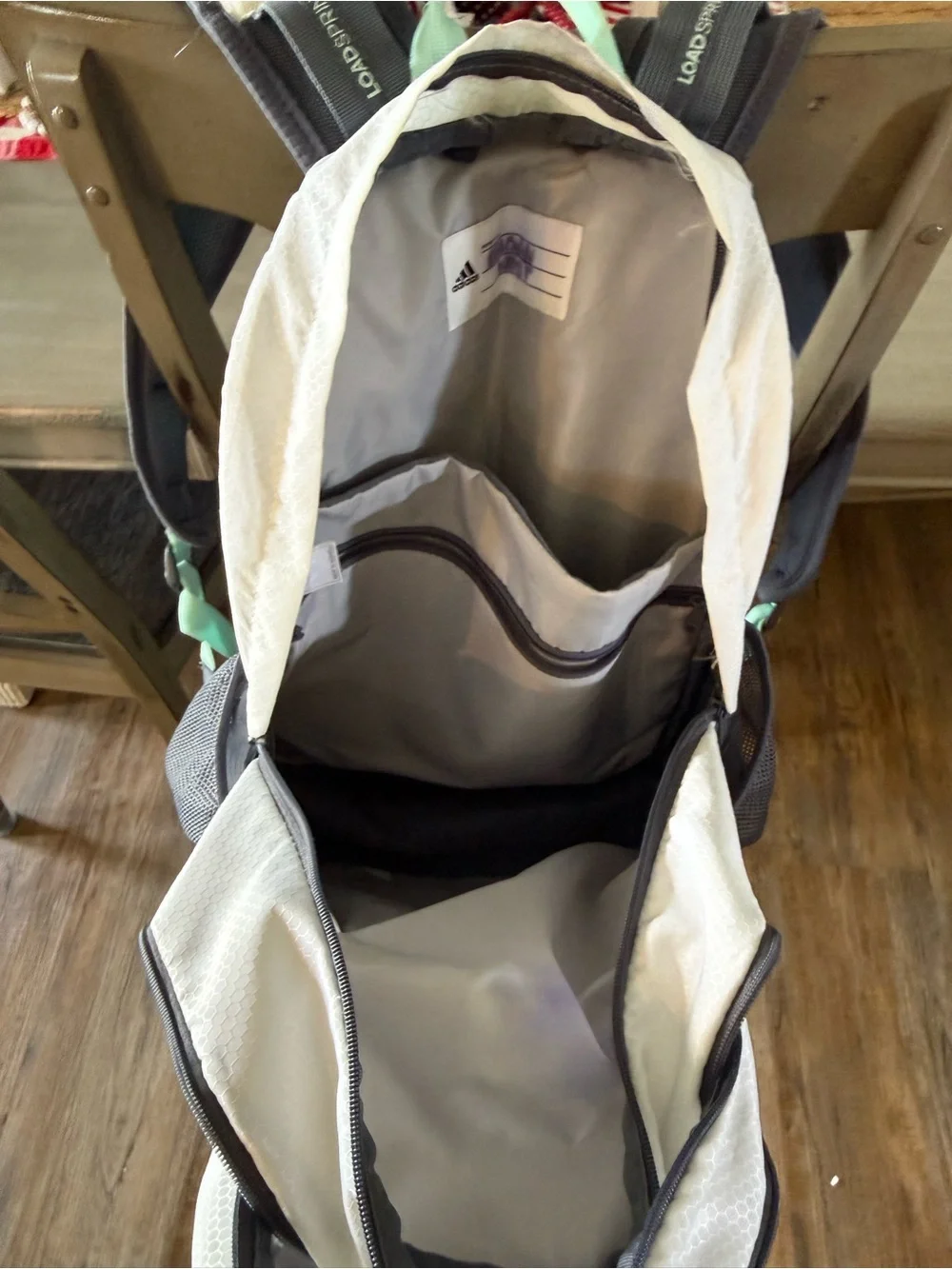 adidas Gray and White Backpack - Front-Opening Design